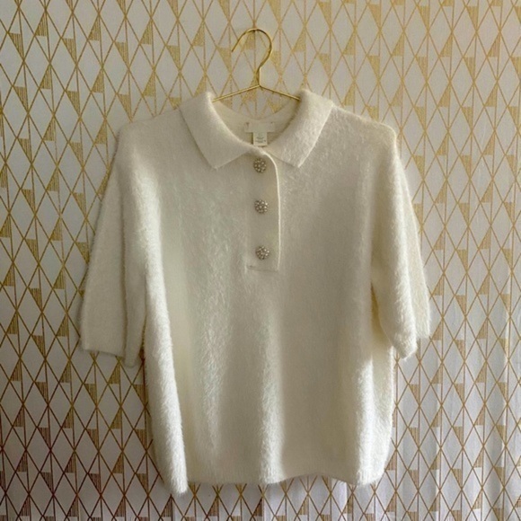 Rhinestone button fluffy top - Picture 2 of 5